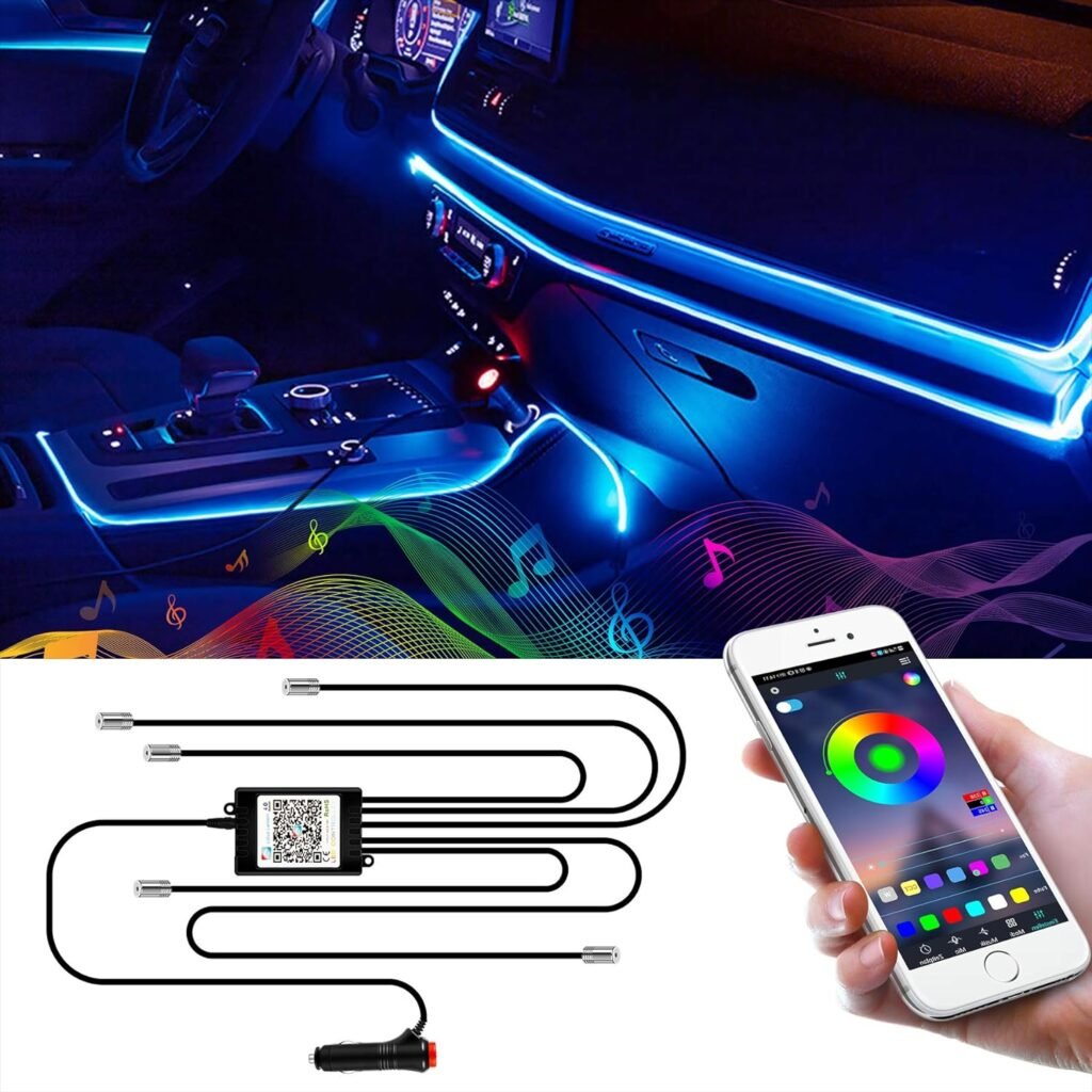 Auto LED Interieur Strip Kit - Sfeerverlichting muziekgestuurd - Draadloze bediening installatie - Universeel automodellen