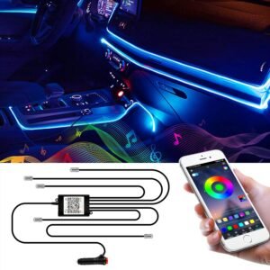 Auto LED Interieur Strip Kit – Sfeerverlichting muziekgestuurd – Draadloze bediening installatie – Universeel automodellen