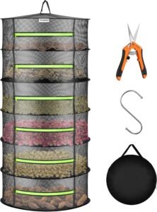 Kruidendroogrek 6-laags – Hangend droognet kruiden planten – Mesh met groene ritsen binnen buiten – incl snoeischaar