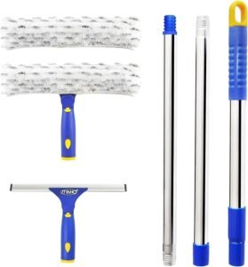 Raamwisser set – Ruitenwisser squeegee voor ramen en auto – Uitschuifbare glasreiniger met microvezel en vervangpads – 30 cm 28 cm roestvrijstalen handgreep