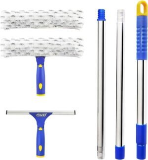 Raamwisser set met uitschuifbare roestvrijstalen handgreep, 30 cm squeegee, 28 cm microvezel wisserblad en 2 vervangpads voor ramen en autoruiten.