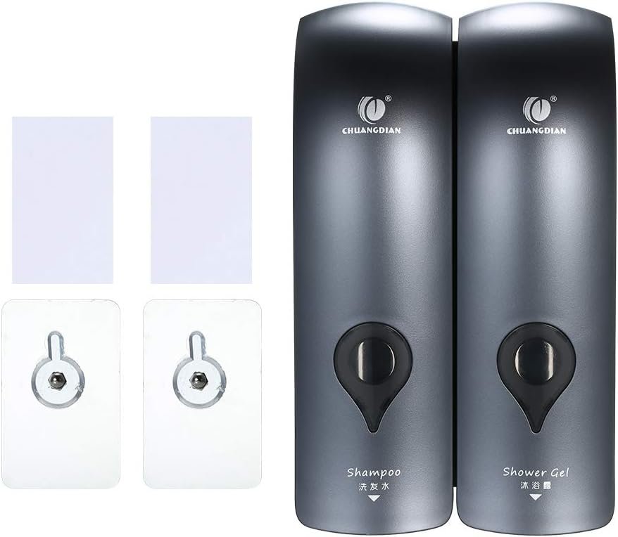 Zeepdispenser set wandmontage 2x300ml zonder boren handmatige douchegel en shampoo dispenser dubbele badkameraccessoire