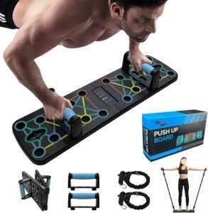 Opvouwbare push up bar met weerstandskoord – Multifunctioneel oefenbord voor borst, armen en schouders – Draagbare fitness set voor thuis en gym – Krachttraining en spieropbouw training tool