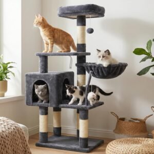 Kattenboom voor binnenkatten – Krabtoren speelboom – Klimmeubel met zachte ligplekken en speelaccessoires – Kattenmeubel voor klimmen en rust