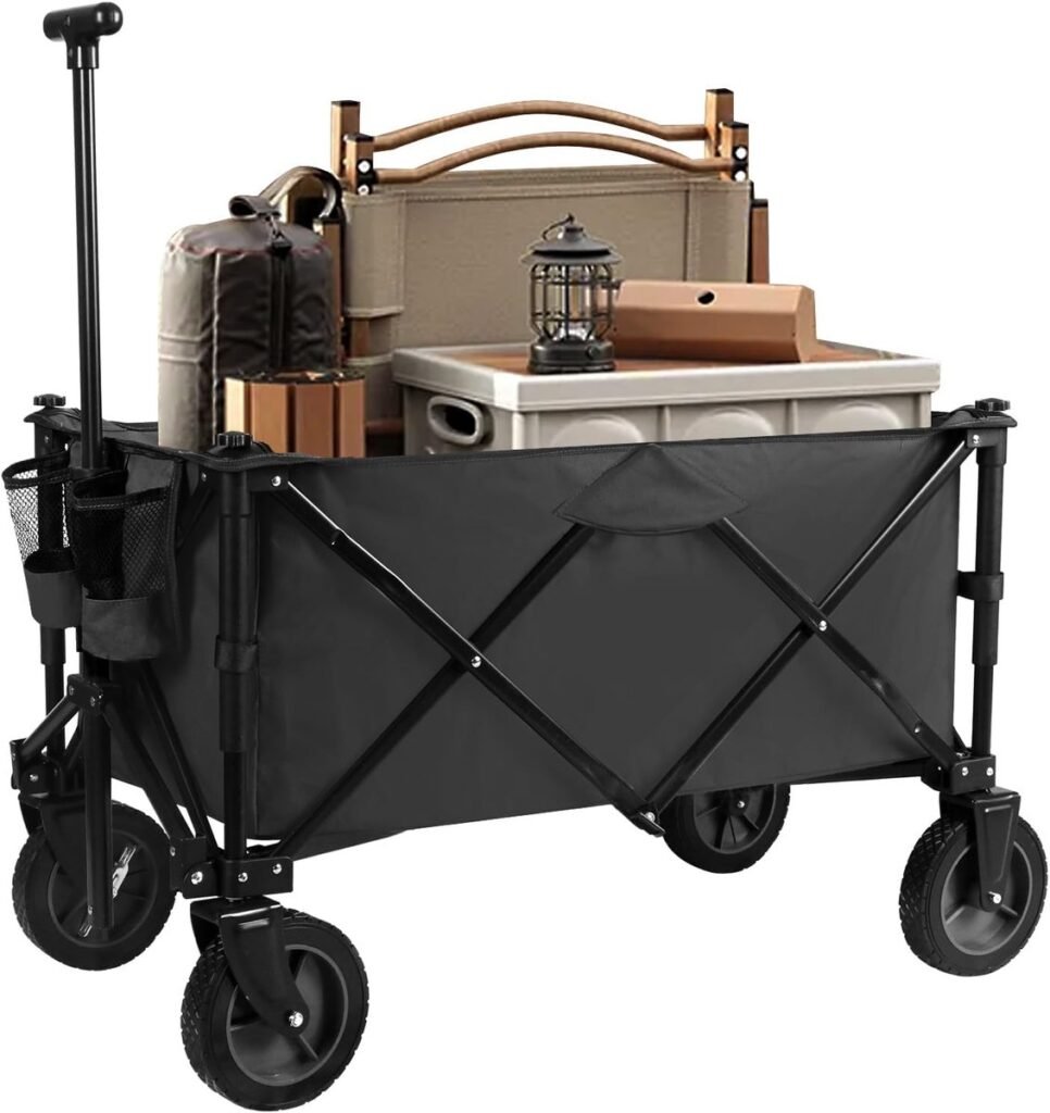 Opvouwbare bolderkar met remsysteem - Transport- en campingkar met grote capaciteit - All-terrain wielen en bekerhouders - Tuin, strand en sportevenementen gebruik