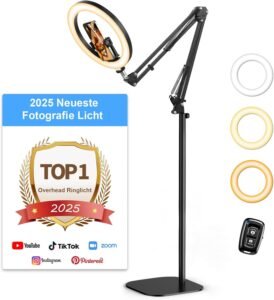 Ringlamp Overhead Flexibel – LED Verlichting voor Streaming en Fotografie – Verstelbare Lichtstand – Smartphone Gebruik