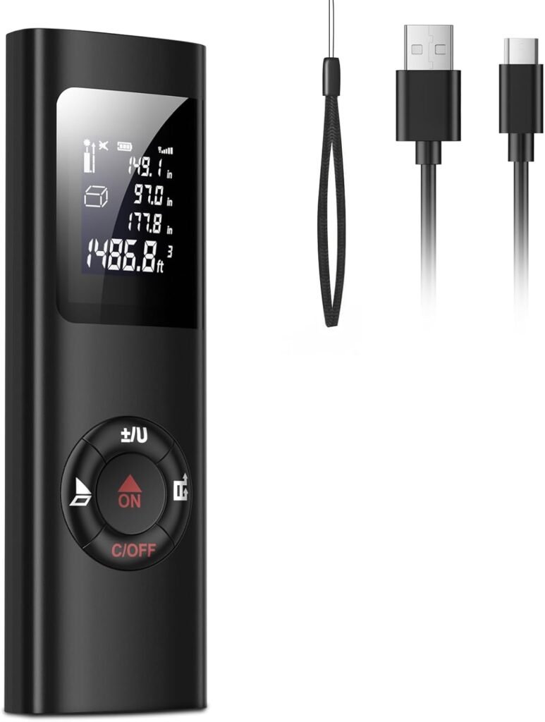 Laserafstandsmeter 60 m USB oplaadbaar digitale rangefinder met LCD achtergrondverlichting 0.05-60 m nauwkeurigheid ±2 mm draagbaar met draagband
