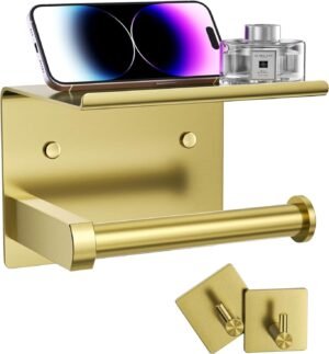 Toiletrolhouder met telefoonplankje en handdoekhaak wandmontage goud geborsteld badkamer en toilet houder luxe design