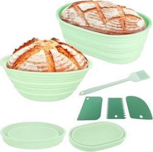 Rijsmand set silicone zuurdesem – Vouwbare bakkommen banneton – Herbruikbare bakset 2 stuks – 22.5 cm rond en 25.5 cm ovaal