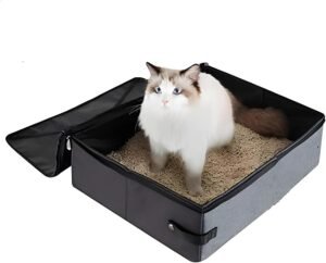 Opvouwbare kattenbak waterdicht – draagbaar katten toilet reis en thuis – met deksel Oxford stof grijs – klein formaat