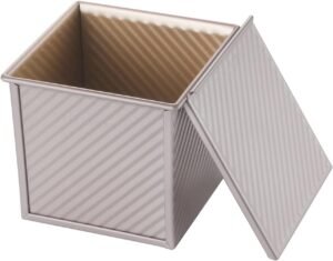 Broodbakvorm met deksel 1lb – Anti-aanbak broodvorm toastbakblik – Geribbeld oven bakblik – 14,6 x 13,2 cm champagne goud