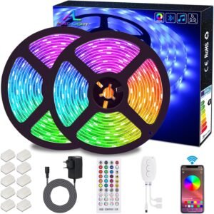 LED Strip 10m RGB Waterdicht – Lichtset met Bluetooth Controller en Afstandsbediening – 5050 300 LED Decoratieverlichting – 2x5m IP65 12V