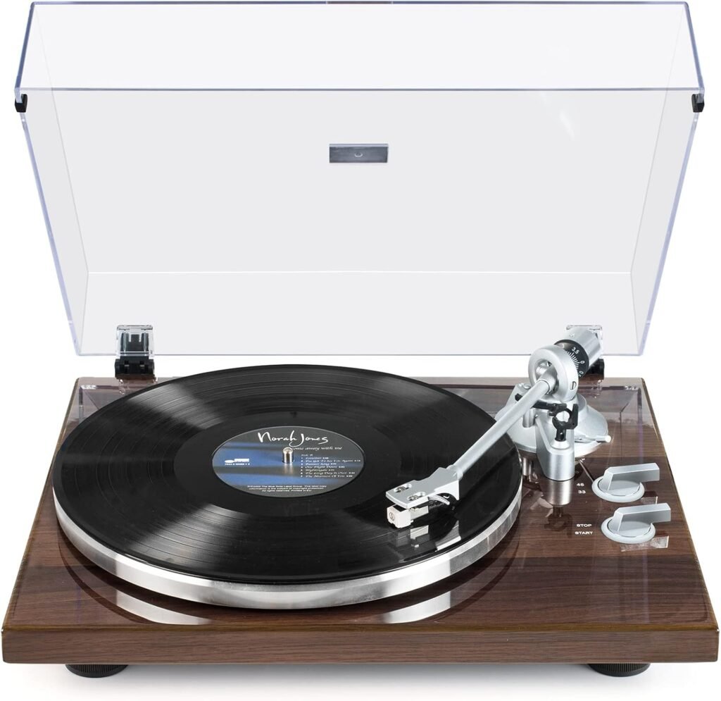 Draadloze platenspeler met belt drive, vinyl speler met USB opname naar pc en magnetische cartridge voor hoge geluidskwaliteit en phono uitgang