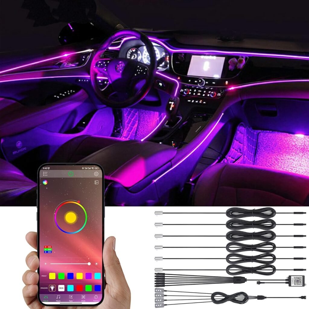 Auto interieur LED verlichting 8m - waterdicht atmosfeerlicht met afstandsbediening - aanpasbare kleuren 6 lichtbronnen sfeerverlichting voor auto interieur
