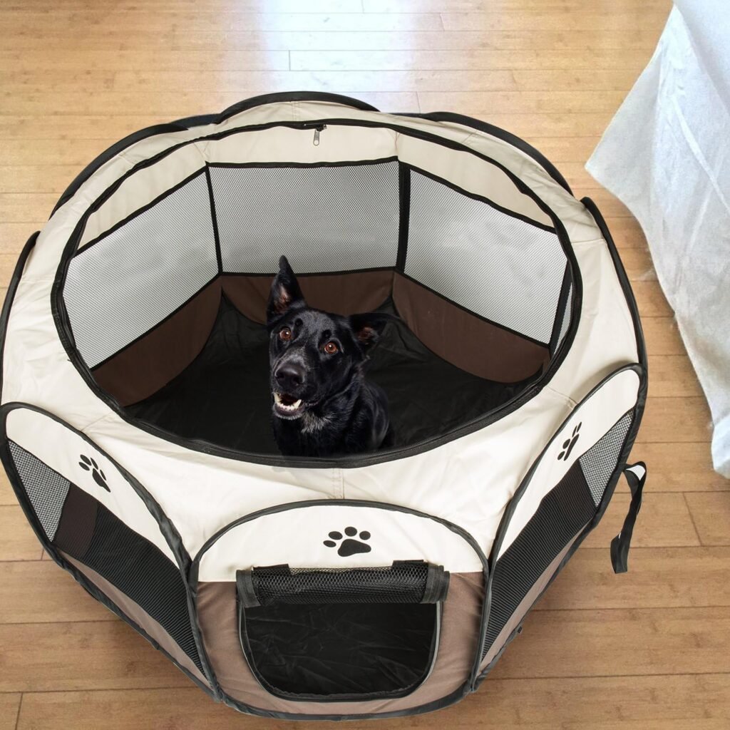 Opvouwbare puppy box draagbare kennel tent voor honden katten konijnen en cavia’s 36 x 36 x 23 inch bruin stoffen dierenren voor binnen en buiten gebruik