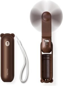 Draagbare mini ventilator – 3-in-1 handventilator met powerbank en zaklamp – Oplaadbare zakventilator voor onderweg – Bruin 14-21 uur werktijd