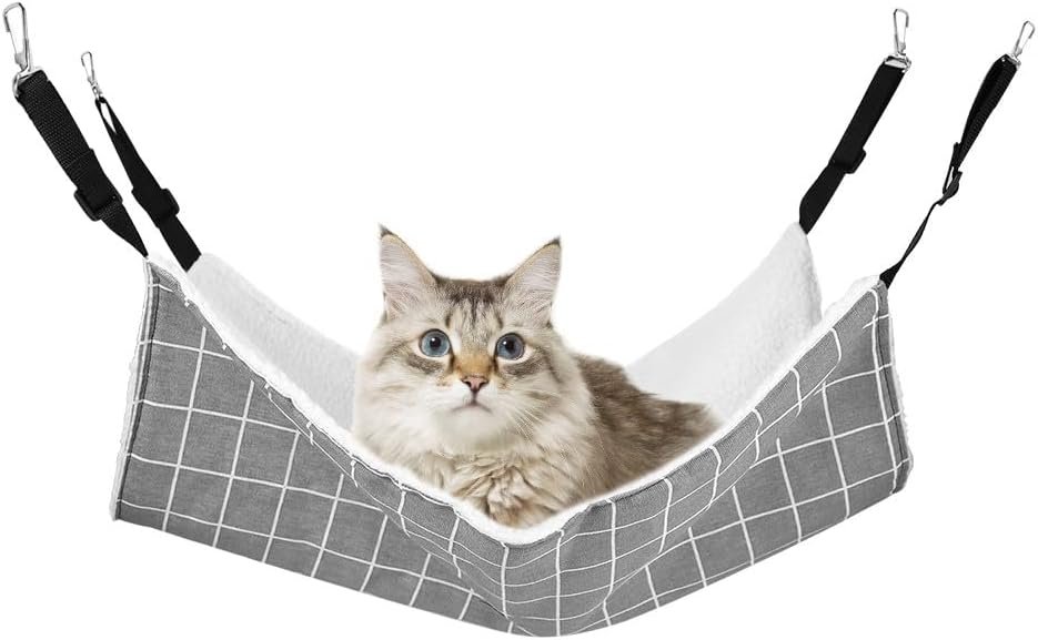 Kattenhangmatbed van zachte lamsvacht fleece met stevige clips, ophangbaar en geschikt voor kleine huisdieren