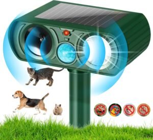 Solar ultrasone kattenverjager met bewegingssensor – Dierenverjager tegen katten honden muizen – LED flitslicht IP44 waterdicht – 8m bereik