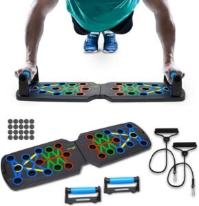 Push-up board 14-in-1 – Opvouwbaar fitnessbord voor thuis training – Weerstandsbanden voor krachttraining – Antislip bovenlichaam training