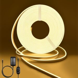 Neon LED strip 5m – Flexibele lichtslang – Dimbare siliconen LED verlichting – Warm wit met 12V voeding voor binnen en buiten