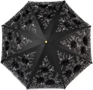 Dames parasol met borduursel en kant – UPF50 anti-UV zon- en regen 85 cm – opvouwbare parasol stalen frame