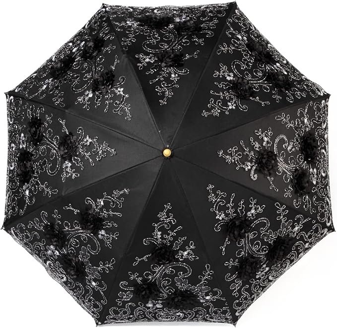 Dames parasol met kant en borduursel, UPF50 anti-UV, opvouwbaar 85 cm, stalen frame, windbestendig
