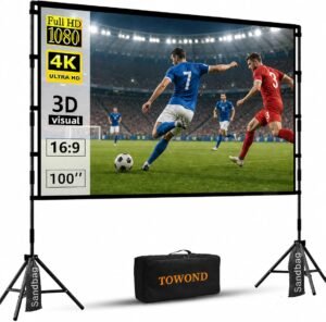 Projectiescherm met standaard 100 inch – Draagbaar filmscherm binnen en buiten – 16:9 4K HD projectiescherm – Inclusief draagtas thuisbioscoop