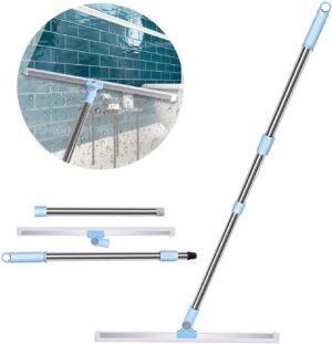 Water slider vloertrekker met dubbele siliconen lip 50 cm en lange steel 130 cm voor douche, tegels, ramen, garage en natte vloeren reiniging