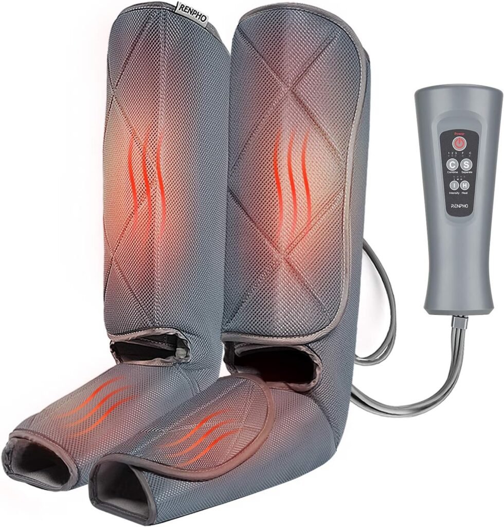Beenmassager met compressie en warmte voor voeten en kuiten - verstelbaar wikkelontwerp met 5 massagemodi en 3 intensiteiten voor spierontspanning en herstel