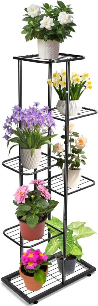 Plantenrek 6-laags metaal 108 cm hoog bloemenplank voor tuin balkon en woonkamer ruimtebesparend en stevig multifunctioneel plantrek