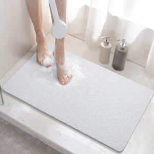 Antislip douchemat 60×40 cm – Sneldrogende badmat afvoer – PVC loofah douchemat zonder zuignappen – Badkamer en douche veiligheid