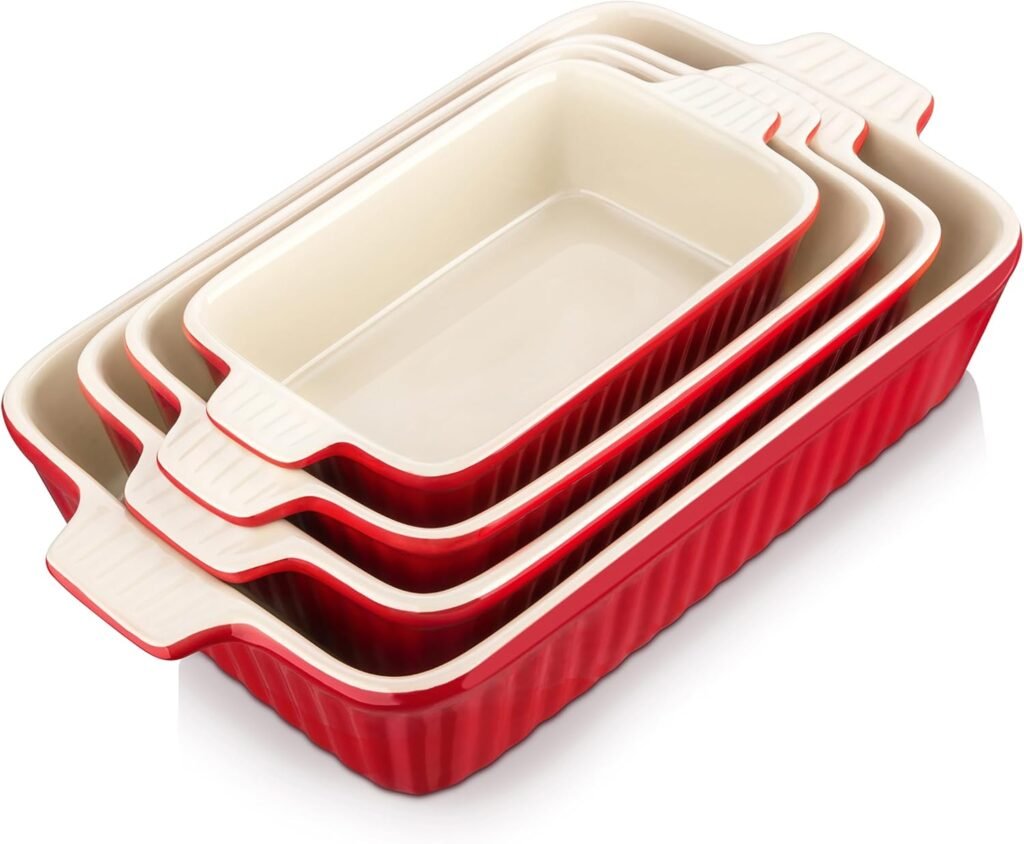 Ovenschalen set 4 stuks porselein rood 4 formaten bakvormen ovenbestendig vaatwasserbestendig serveren