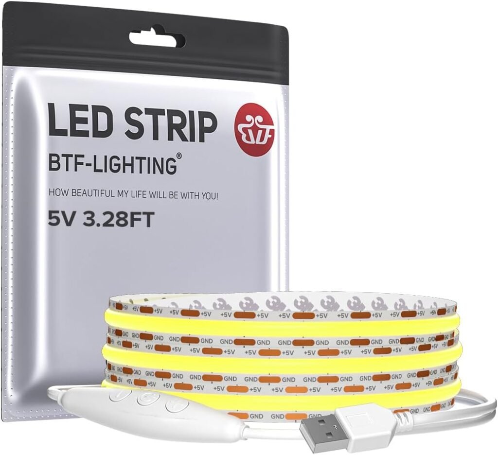 COB LED strip 1 meter met natuurlijke witte verlichting, dimbare flexibele lichtstrip 320 LEDs per meter en USB voeding voor interieurverlichting