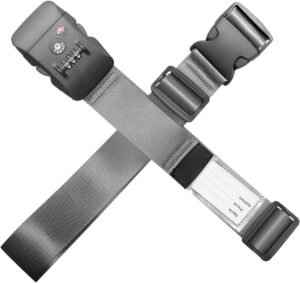 Kofferband met TSA cijferslot verstelbaar – Bagageriem elastische inpakriem – Reisaccessoire koffers beveiliging – 50-81 cm grijs