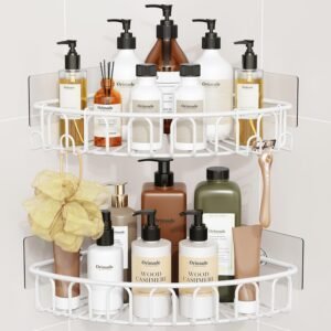 Hoek Douche Caddy Zelfklevend – Badkamer Douche Rek Zonder Boren – Roestbestendige Opberger Keuken & Badkamer – 2 Stuks Wit