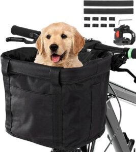 Vouwbare Fietsmand Waterdicht – Afneembare Fietskorf met Handvat – Aluminium Frame Draagmand – Voor Honden, Katten en Boodschappen Zwart