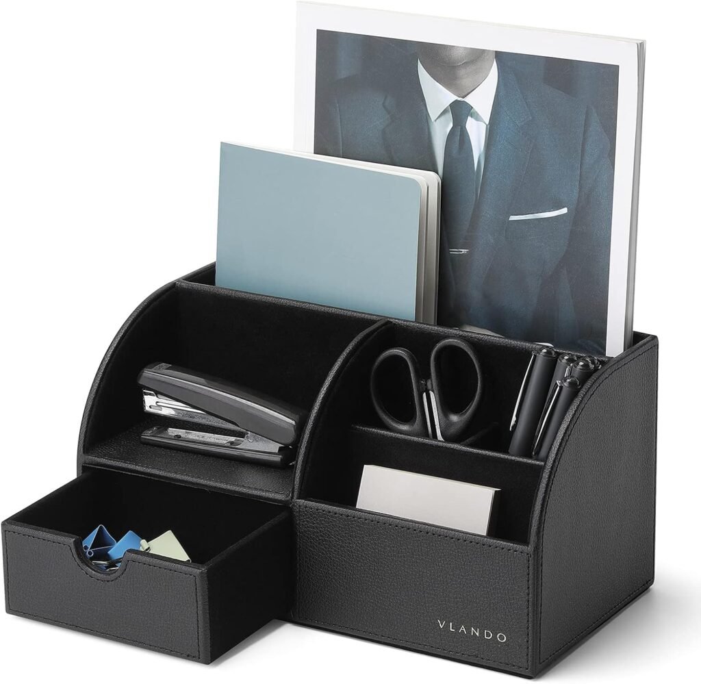 bureau-organizer-met-lade-lederen-desk-organizer-multifunctionele-pennenbak-opberghouder-kantoorbenodigdheden-zwart-remote-controlhouder