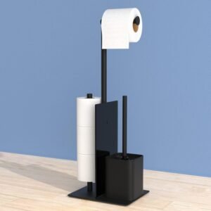 Vrijstaande toiletrolhouder met wc borstel – RVS toiletaccessoire badkamer – toiletpapierhouder en borstelhouder – zonder boren