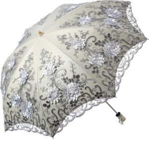 Damesparasol anti-UV UPF50 – Paraplu zon en regen bescherming – Kant en borduursel design – 85 cm lichtgewicht opvouwbaar