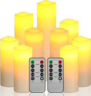 LED kaarsen set van 9 ivoor real wax met afstandsbediening en timer batterij sfeerverlichting 22-13 cm verschillende hoogtes