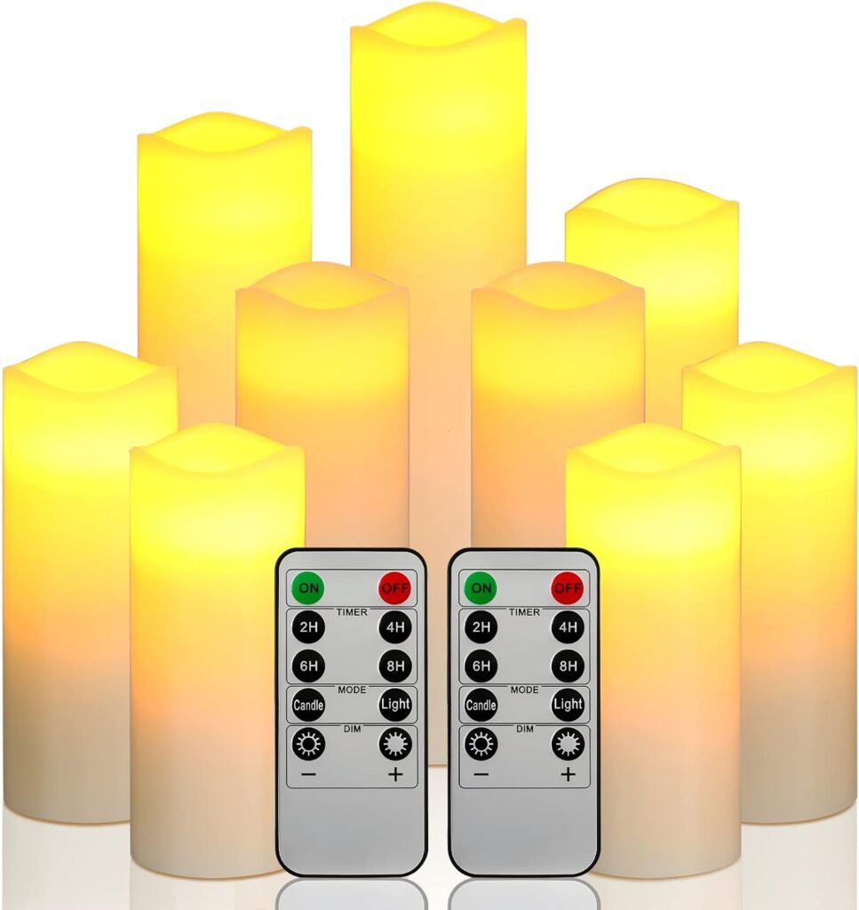 LED kaarsen set van 9 ivoor real wax met afstandsbediening en timer batterij sfeerverlichting 22-13 cm verschillende hoogtes