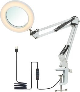 Vergrootlamp met klem 8x – Werkverlichting bureau leeslamp – 3 lichtkleuren dimbaar – 105 mm lens draaibare arm