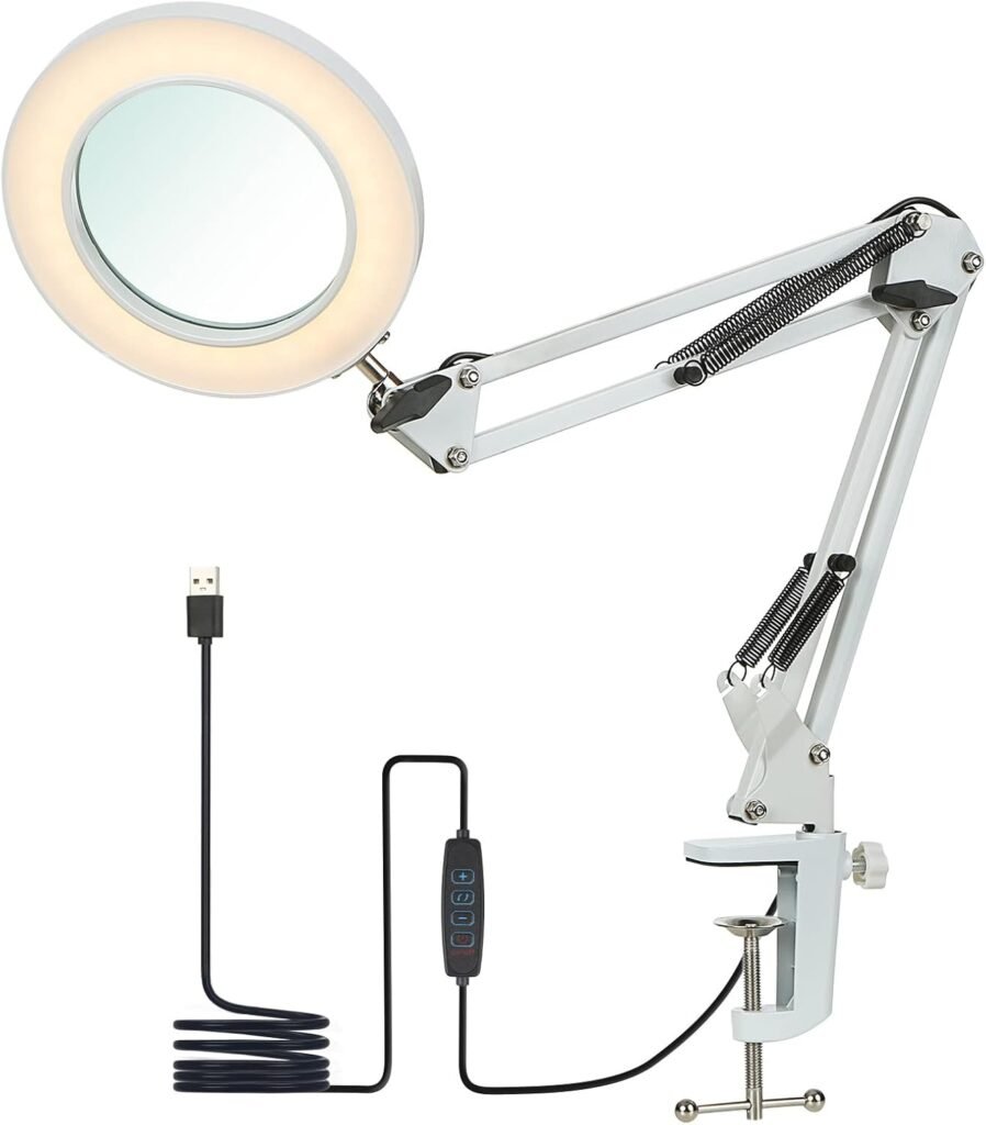 vergrootlamp bureau 8x 105mm glaslens 3 lichtkleuren dimbaar met klem draaibare arm leeslamp werkverlichting