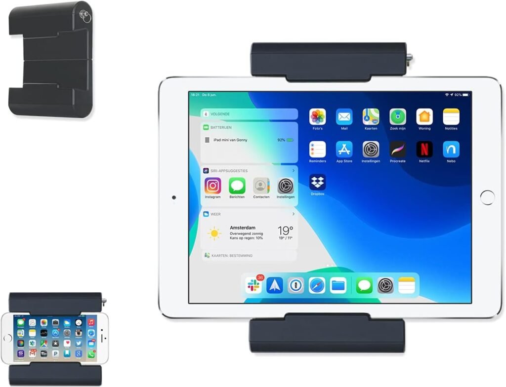 Zelfklevende tablet muurbeugel zwarte tablethouder 5-10,5 inch iPad Galaxy Huawei universele wandmontage sterke plakstrip