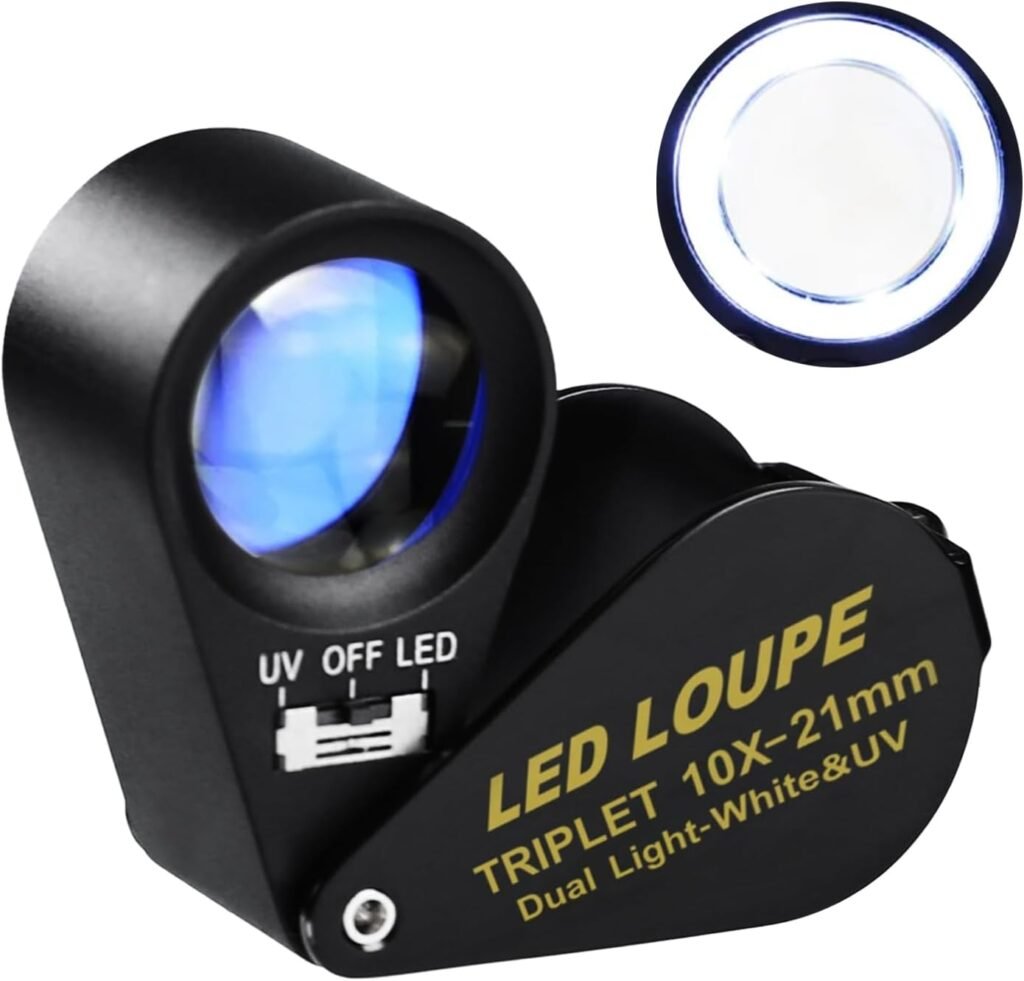10x LED UV loep opvouwbaar metalen juweliersloep vergrootglas sieraden munten postzegels edelstenen antiek