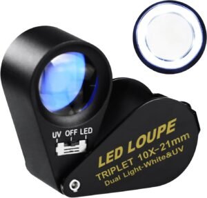 Juweliersloep 10x LED UV – Opvouwbaar metalen loep – sieraden & munten – Precisie vergrootglas – diamanten & edelstenen