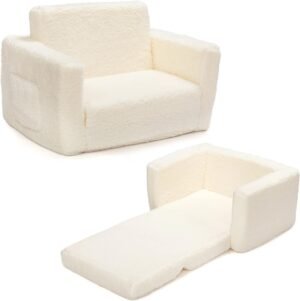2-in-1 kindersofa bed sherpa wit omvormbare peutersofa ligstoel kinderbank slaapfunctie knuffelstof meisjes jongens
