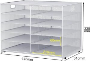 Metalen bureau organizer met 10 opbergvakken – A4 documenten- en brievenhouder – Tijdschriften- en papierhouder bureau accessoire – Wit