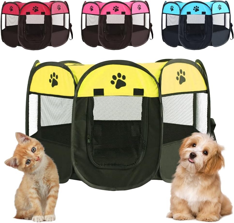 Opvouwbare puppy box hondenbench van waterdichte Oxford stof als speelren voor kleine huisdieren binnen en buiten in fruitgroen formaat 73x73x43 cm