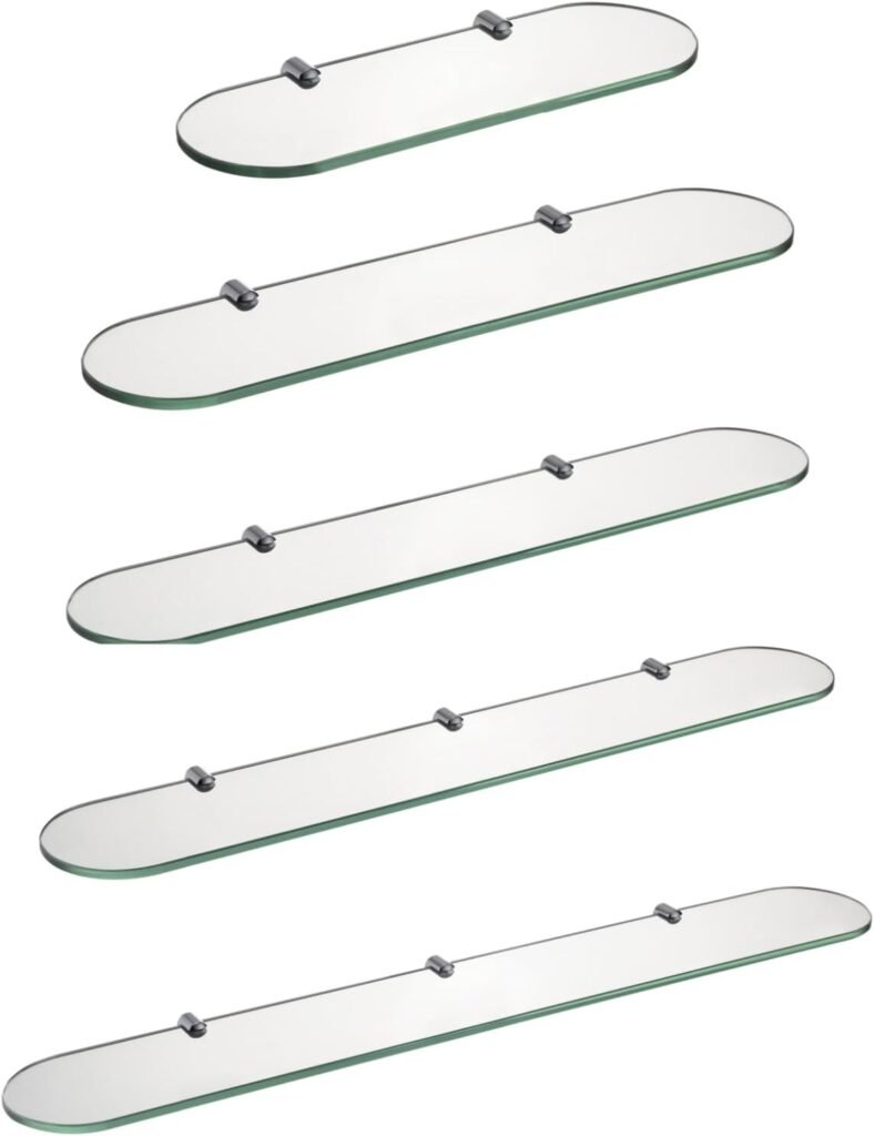 Glazen wandplank 50x12 cm van 8 mm gehard glas met chroom glashouder voor badkamer